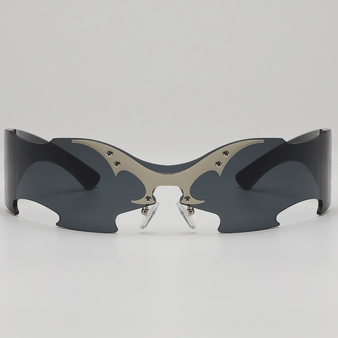 Punk Cyberpunk Rahmenlose Einteilige Sonnenbrille Metall Fledermausflügel Dekor UV400 Y2K Futuristische Unisex Brille