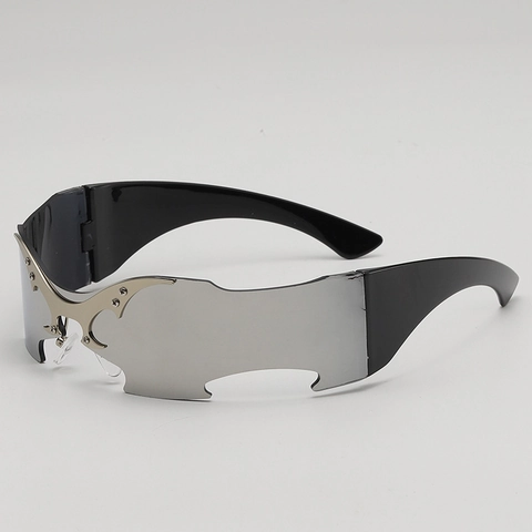 Punk Cyberpunk Rahmenlose Einteilige Sonnenbrille Metall Fledermausflügel Dekor UV400 Y2K Futuristische Unisex Brille