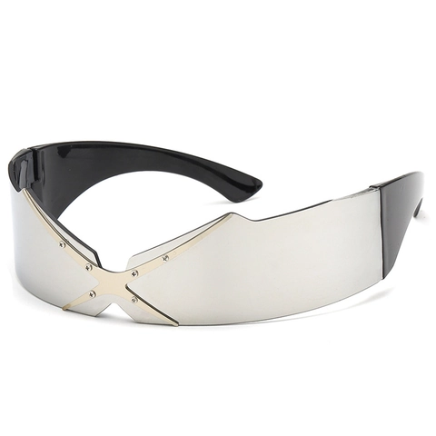 Occhiali Da Sole Avvolgenti Cyberpunk Scudo Montatura PC Protezione UV400 Futuristico Y2K Hip Hop Rave Occhiali Uomo Donna