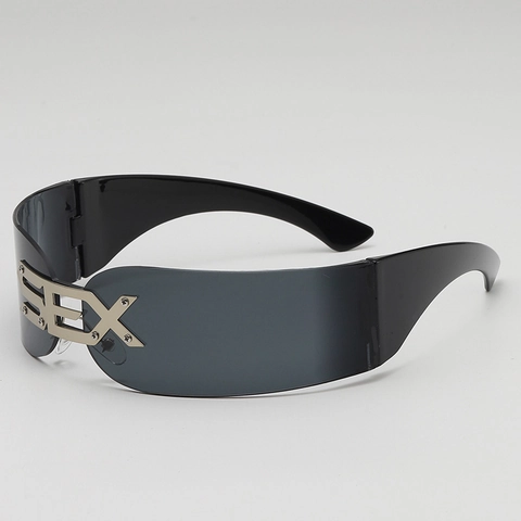 Occhiali Da Sole Futuristici Avvolgenti Cyberpunk Stile Y2K Punk Con Decorazione Lettere In Metallo Montatura Policarbonato UV400