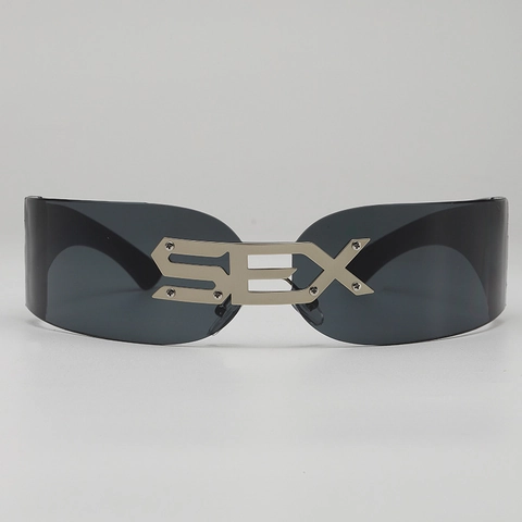 Occhiali Da Sole Futuristici Avvolgenti Cyberpunk Stile Y2K Punk Con Decorazione Lettere In Metallo Montatura Policarbonato UV400
