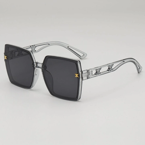 Square Large Frame Sunglasses UV400 Protection PC Frame AC Lens Hollow Temples Metal Bee Decor Vintage Fashion Women