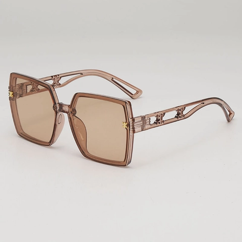 Square Large Frame Sunglasses UV400 Protection PC Frame AC Lens Hollow Temples Metal Bee Decor Vintage Fashion Women