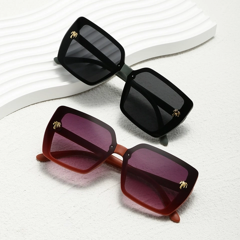Square Oversized Sunglasses PC Frame AC Lens UV400 Protection Palm Tree Metal Decoration Fashion Vacation For Women Men