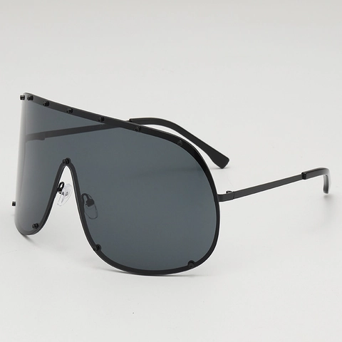 Übergroße Visier Sonnenbrille UV400 Schutz Metallrahmen Nieten Brille Für Damen Herren Trendy Cyberpunk Futuristische Eyewear