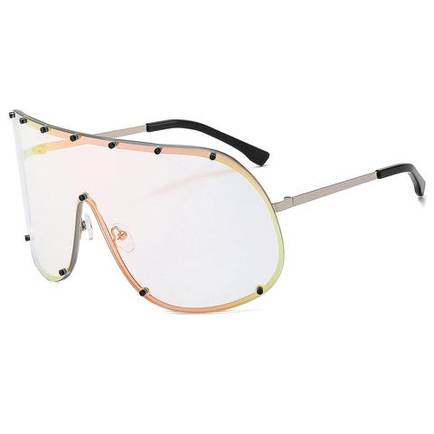 Oversized Integrated Shield Sunglasses Metal Frame PC Lens UV400 Protection Rivet Decor Fashion Y2K Punk Glasses For Unisex Travel