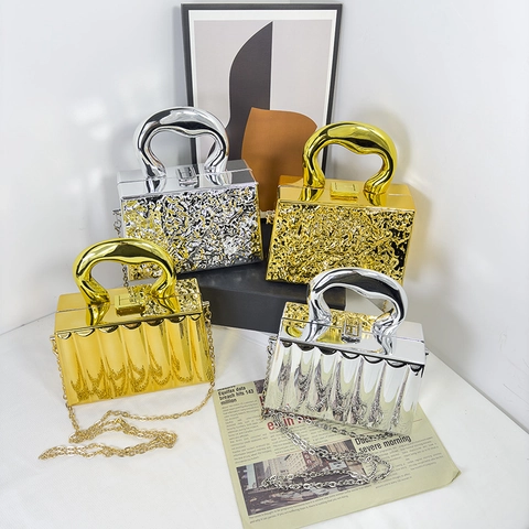 Acryl Hardcase Abendtasche Metallic Wellen Streifen Box Clutch Mit Griff Und Kettenriemen Für Damen