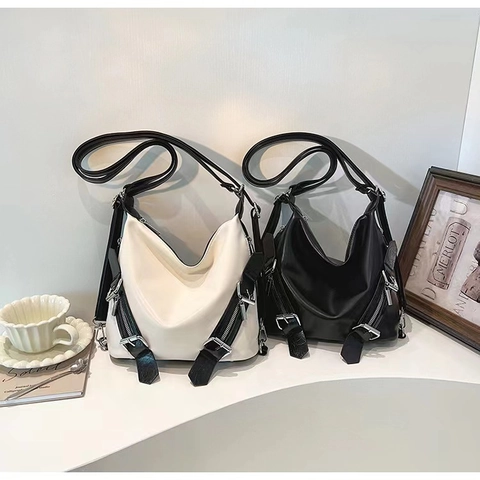 Borsa A Spalla Hobo Da Donna Pelle PU Tracolla Regolabile Cerniera Fibbia Per Cintura Arredamento Grande Capacità Chic Urban