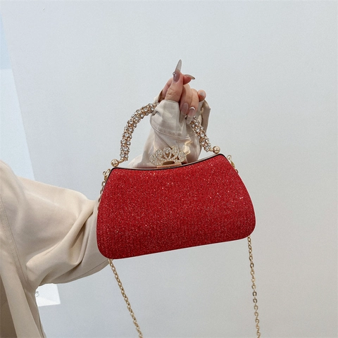 Borsa Da Sera Da Donna Paillettes Con Manico In Strass E Chiusura A Corona Per Feste Matrimoni Pochette Elegante