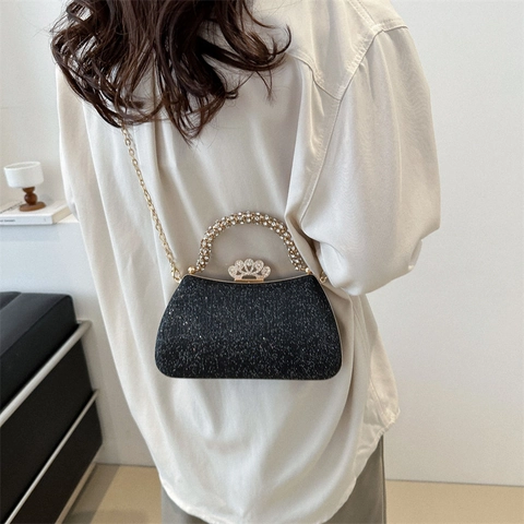 Borsa Da Sera Da Donna Paillettes Con Manico In Strass E Chiusura A Corona Per Feste Matrimoni Pochette Elegante