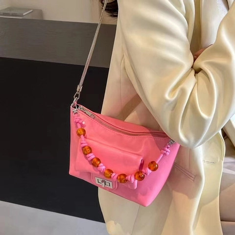 Borsa A Tracolla Da Donna In Pelle PU Con Manico In Perline E Tracolla A Catena Metallica Borsa A Spalla Versatile