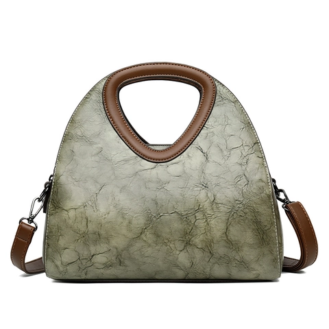 Bolso De Mano Vintage Cuero PU Mujer Color Contraste Bolso De Hombro Con Asa Hueca Retro Gran Capacidad Tote