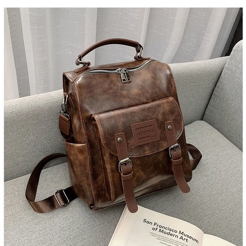 Zaino Retro In Pelle PU Da Donna Grande Capacità Versatile Doppia Fibbia Borsa A Tracolla Per Scuola Viaggi Stile Urbano