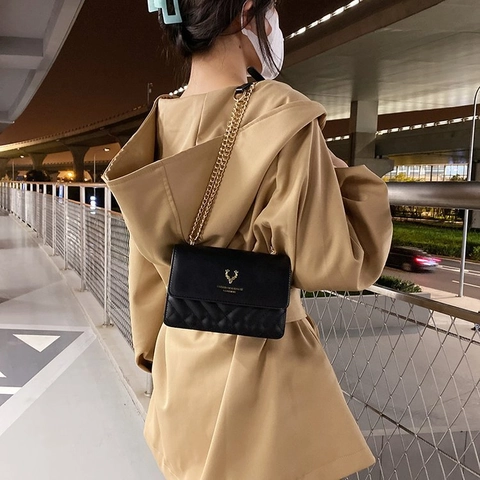 Crossbody Bag PU Leather Quilted Chain Strap Square Flap Shoulder Bag For Women Chic Trendy Lightweight Evening Travel Purse