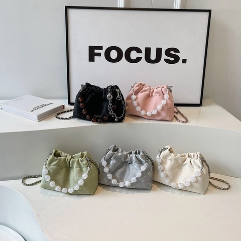 Borsa Nuvola Pieghettata Da Donna Borsa A Mano In Pelle PU Con Manico In Künstliche Perle E Tracolla A Catena Moda