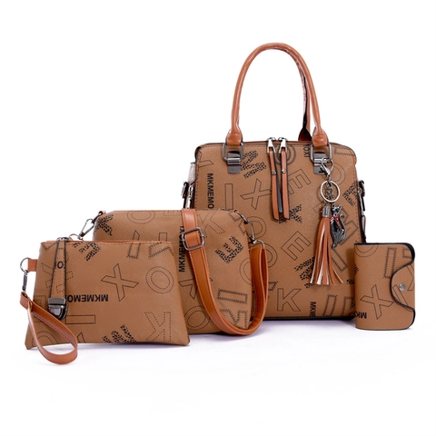 Set Borse Donna Alla Moda Con Stampa Lettere Include Tote Tracolla Pochette E Portafoglio In Pelle PU Retro Per Pendolari