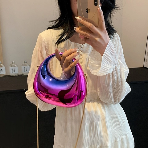 Borsa Da Sera Metallizzata Specchio Con Manico Circolare Cavo E Catena Dorata Borsa A Mano Moda Per Donna