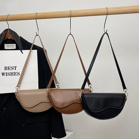 Bolso Bandolera Silla Vintage Cuero PU Correa Tejida Ancha Solapa Ondulada Bolso De Hombro Retro Mujer