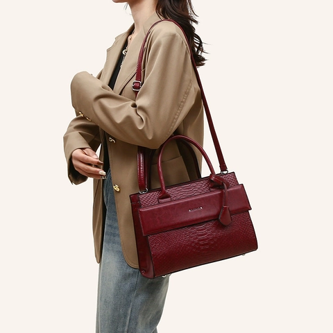 Women Retro PU Leather Handbag With Snake Embossed Pattern Large Capacity Crossbody Shoulder Bag For Daily Commute