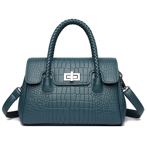 Borsa A Mano Da Donna Goffrata Coccodrillo Pelle PU Manico Intrecciato Chiusura In Metallo Borsa A Tracolla Stile Retro Elegante