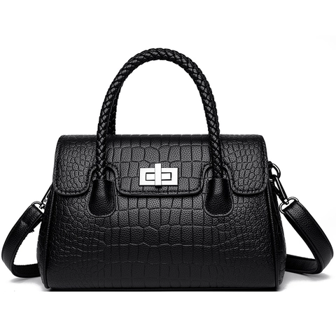 Sac À Main Femme Motif Crocodile Cuir PU Poignée Tressée Serrure Métallique Sac Bandoulière Pour Trajet Quotidien