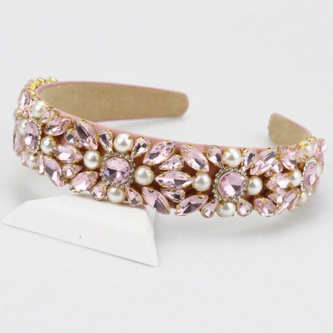 Baroque Wide Brim Rhinestone Headband For Women Luxury Faux Artificial Pearl Crystal Hair Hoop Vintage Korean Style Party Wedding Hair Accessories