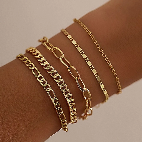 Ensemble De Bracelet Multicouche En Alliage Chaîne Figaro Cuban Paperclip Pour Femmes Or Argent Bijoux De Mode Galvanisés