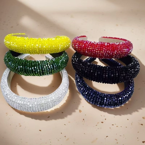 Rhinestone Padded Headband Crystal Beaded Wide Sponge Hairband Sparkly Hair Accessory For Women Luxury High Top