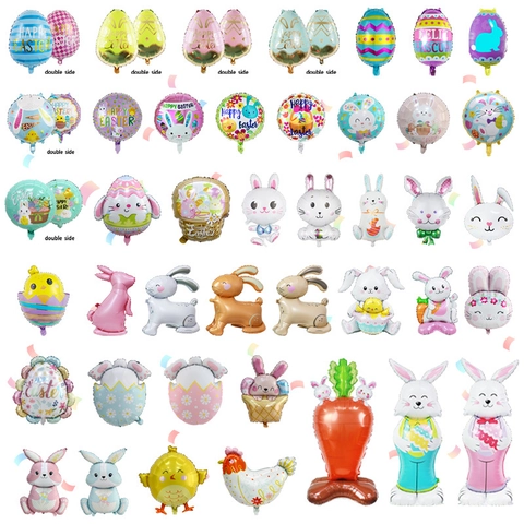 Easter Foil Balloons Cartoon Bunny Rabbit Chicken Egg Shapes Mylar Balloons Party Decoration Festive Supplies