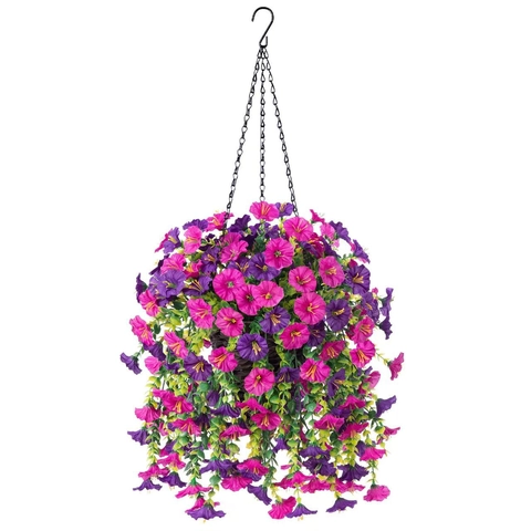 Cesto Di Fiori Artificiali Appesi Raso Ipomea Con Catena In Metallo Per Giardino Portico Decorazione Della Casa Vivace