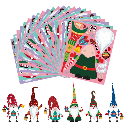 Pegatinas de Expresión DIY de Gnomo de Navidad Adhesivos de Ventana Pegatina de Juego de Fiesta de Duende Decoración