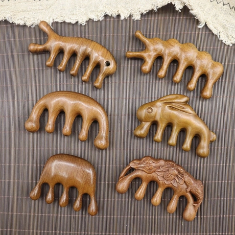 Natural Sandalwood Massage Comb Round Head Meridian Scalp Stimulation Tool For Body Acupoint Scraping Therapy