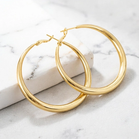 Boucles d'Oreilles Créoles en Cuivre Minimalistes pour Femmes Plaqué Or Argent Texture Haut de Gamme Cercle Géométrique Bijoux