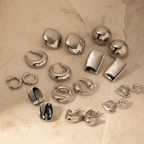 Minimalist Stainless Steel Geometric Hoop Earrings For Women French Style High Polished Silver Hollow Waterdrop Stud Earrings