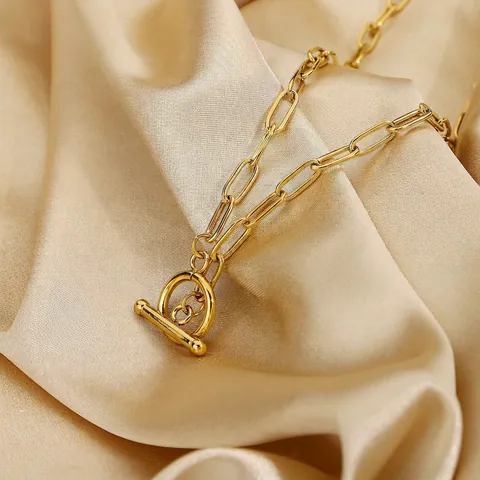 Collana a Catena a Graffetta in Acciaio Inossidabile Minimalista da Donna Placcata in Oro con Chiusura a T Gioielli Moda