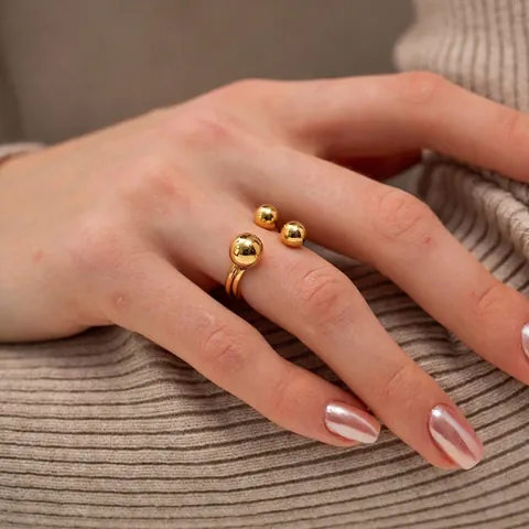 Minimalistische Open Ring Van Roestvrij Staal 18K Verguld Met Kralen Geometrische Sieraden Voor Dames