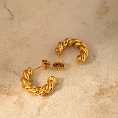 Orecchini a Cerchio Attorcigliati da Donna in Acciaio Inossidabile Placcato Oro 18K Design a Spirale Gioielli di Moda
