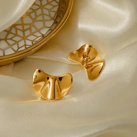 Minimalist Stainless Steel Irregular Wave Stud Earrings For Women 18K Gold Plated Abstract Wrinkle Fashion Jewelry
