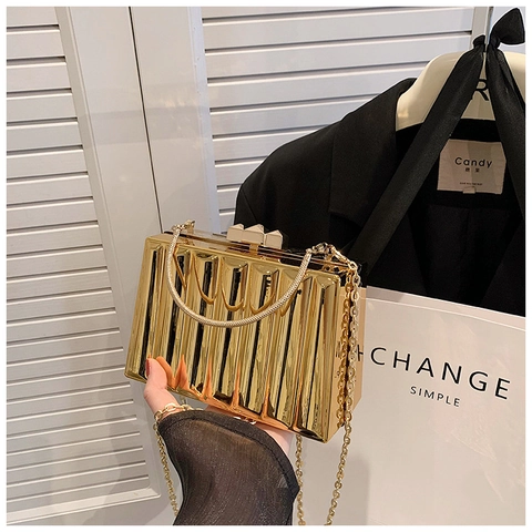 Abendtasche Für Damen Metalloptik Acryl Hartschale Box Clutch Mit Schulterkette Und Handgriff Für Partys
