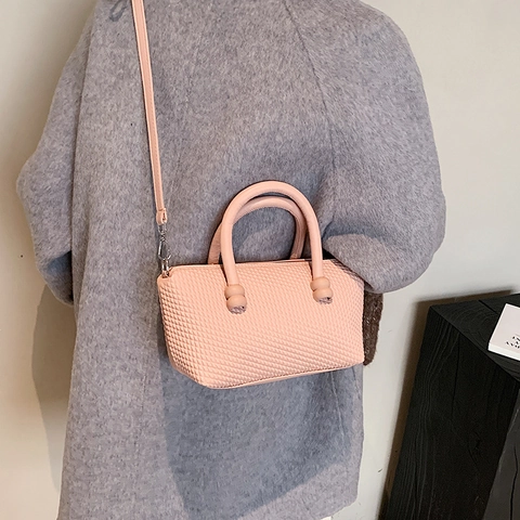 Gewebte Textur PU Leder Handtasche Schicke Henkeltasche Mit Abnehmbarem Schultergurt Minimalistische Umhängetasche Damen