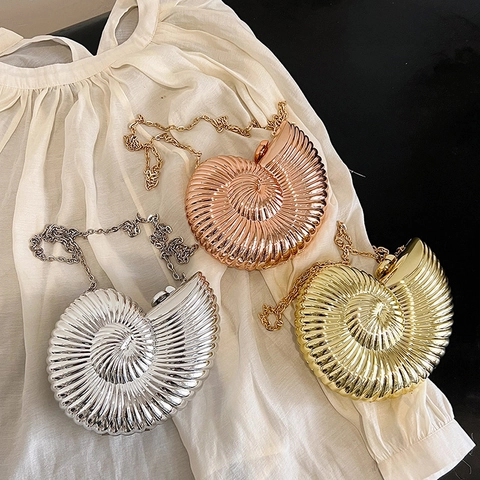 Nautilus Schelp Avondtas Metallic PVC Harde Schaal Ketting Schoudertas Feest Bruiloft Voor Dames Stijlvol