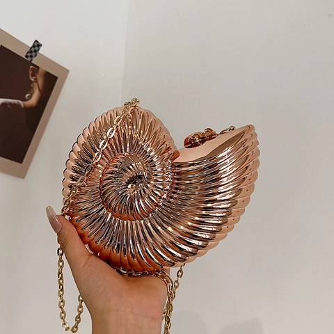 Nautilus Schelp Avondtas Metallic PVC Harde Schaal Ketting Schoudertas Feest Bruiloft Voor Dames Stijlvol