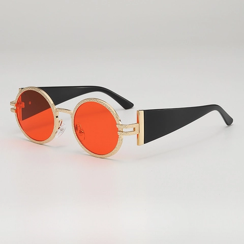 Round Retro Sunglasses Metal Hammered Frame Wide Temples UV400 Protection Steampunk Punk Eyewear For Men Women Unisex