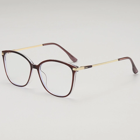 Retro Cat Eye Anti Blue Light Optical Glasses Frame Metal Temple Fashion Large Frame Plain Glasses For Women Daily Eyewear