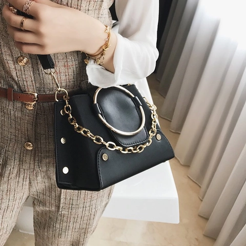 Borsa A Tracolla Retrò In Pelle PU Da Donna Con Manico Rotondo In Metallo E Tracolla A Catena Borsa A Mano Quadrata Piccola
