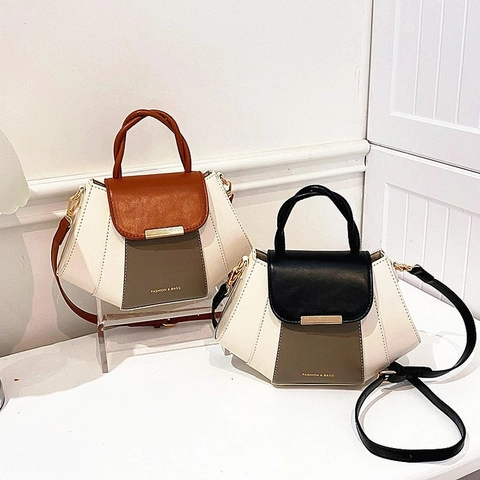 Dames Handtas PU Leer Patchwork Kleurblok Schoudertas Eenvoudig Trendy Elegant