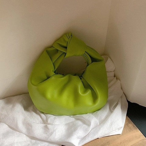 Chic Women Handbag Soft PU Leather Pleated Knot Handle Cloud Dumpling Hobo Bag For Daily Street Style Minimalist