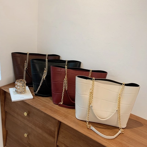Borsa Tote Da Donna Con Motivo A Coccodrillo Grande Capacità Pelle PU Con Catena Dorata Elegante Versatile A Spalla