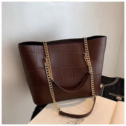 Borsa Tote Da Donna Con Motivo A Coccodrillo Grande Capacità Pelle PU Con Catena Dorata Elegante Versatile A Spalla