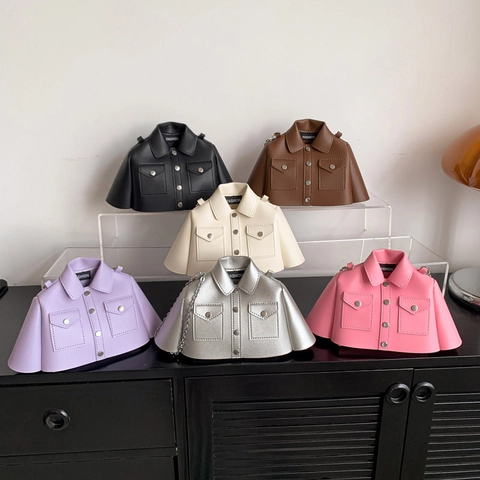 Novelty Jacket Shaped Crossbody Bag PU Leather Apparel Design Women Shoulder Bag Metal Chain Strap Rivet Detail